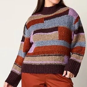 a.n.a Colorblock Patchwork Mock Neck Crop Sweater Size Medium